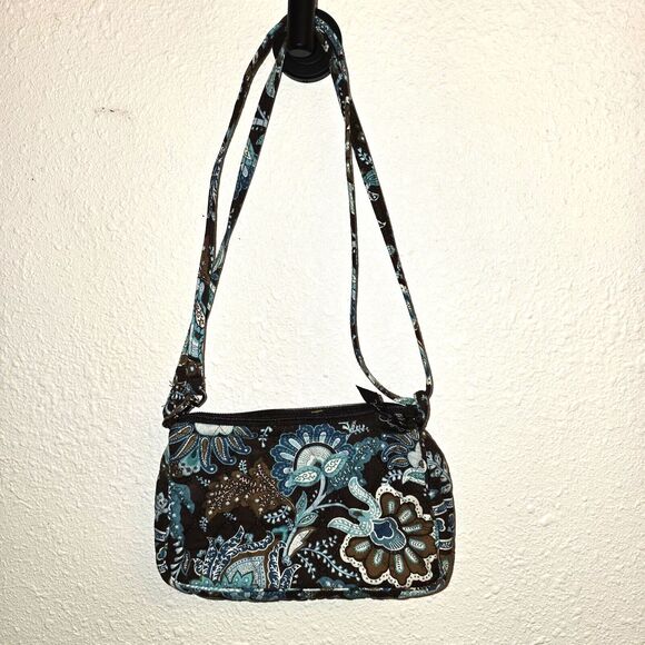 Vera Bradley Java Blue Amy Crossbody Purse Small Travel Turquoise Brown Floral - Picture 2 of 3
